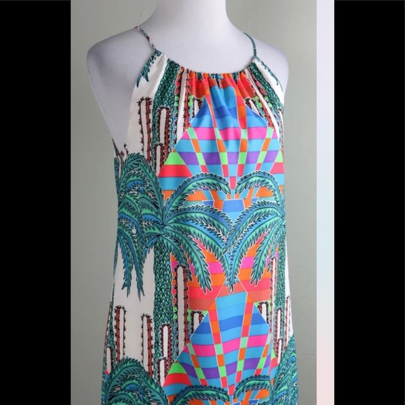 MARA HOFFMAN Vibrant Palm Tree Cactus Geo Halter Midi Dress Size - Picture 2 of 4